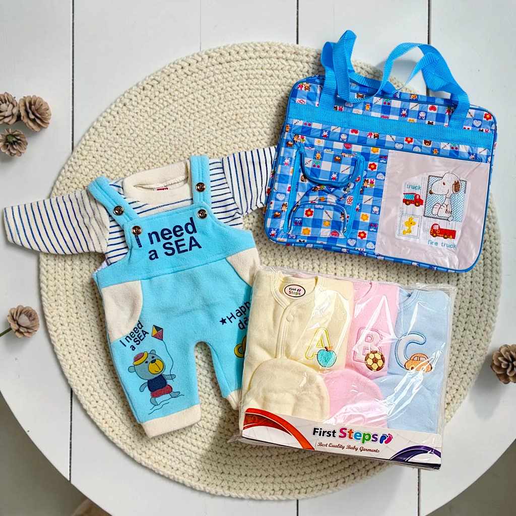 Romper, Three Dresses and Hospital Bag For Newborn Baby
