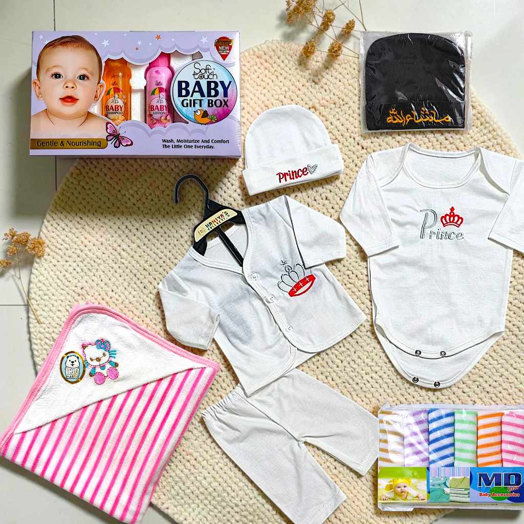 Newborn Set White 4 Piece Royal Prince Crown Dress and Essentials