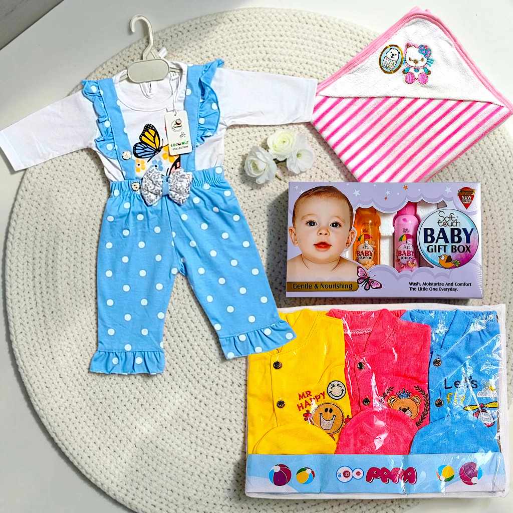 Sky Blue Romper & Bath Bundle With Three Dresses