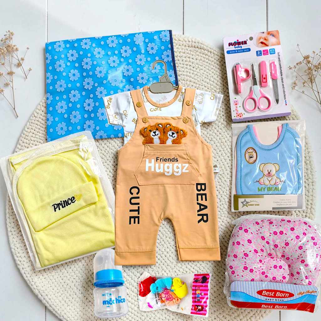 Cute Bear Romper and Baby Essentials Bundle