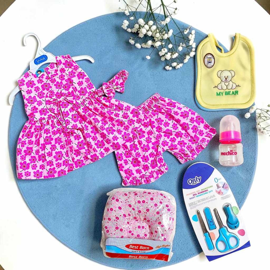 Pink Printed Frock & Care Set